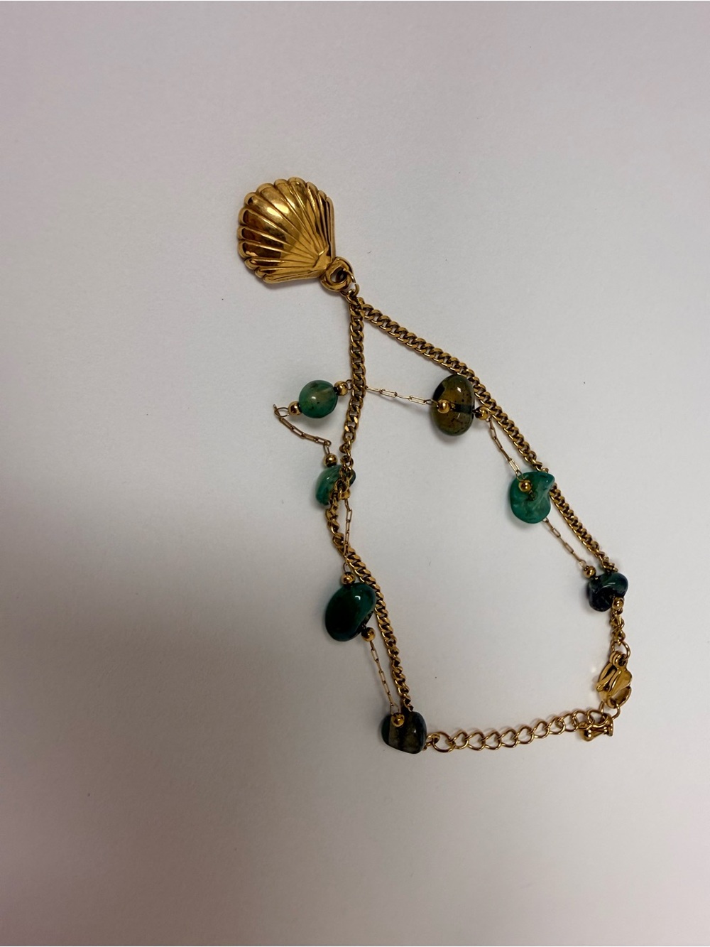Gold-Tone Shell Charm Bracelet with Green Beads - Women Jewelry